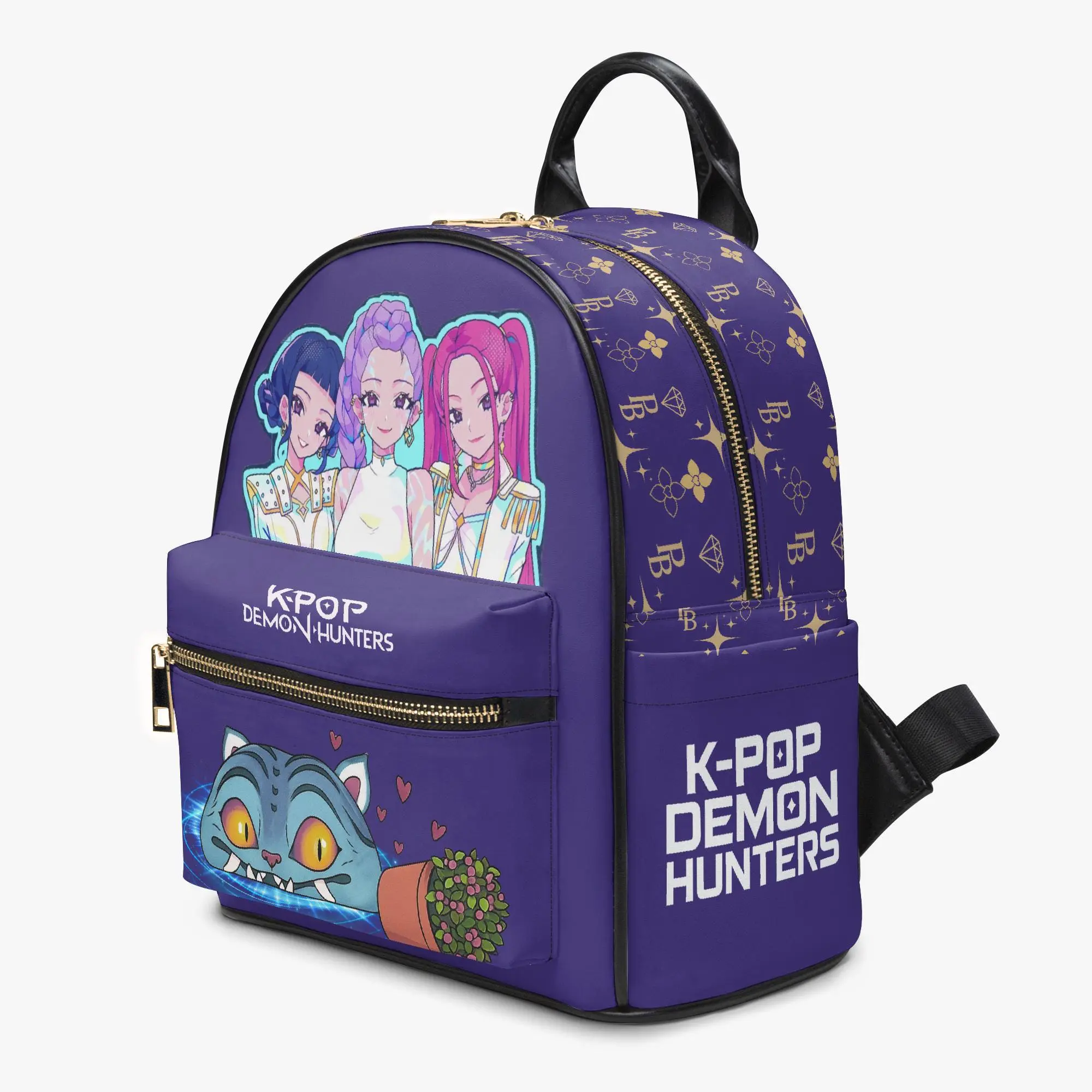 Dark Anime Fantasy PU Leather Backpack - Purple Accent Edition, Artistic Cartoon, Cartoon Design, Casual Functional, Artistic Cartoon Backpacks, Cartoon Design Backpacks