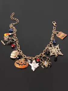 Halloween Exquisite Fashionable Bracelet, Pumpkin Ghost Spider Charms, Adjustable Elastic Wristbands, Perfect for Trick-or-treat, Cosplay & Party Events, Adjustable Stackable Bracelets