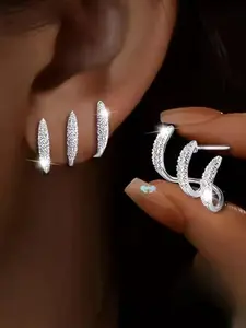 New Fashion Earrings Studs Diamond Inlay Marquise Cut Diamond Luxury High-End Arc Design Women Jewelry, Stylish Lightweight Alloy Ear Accessories, Marquise Diamond Shape