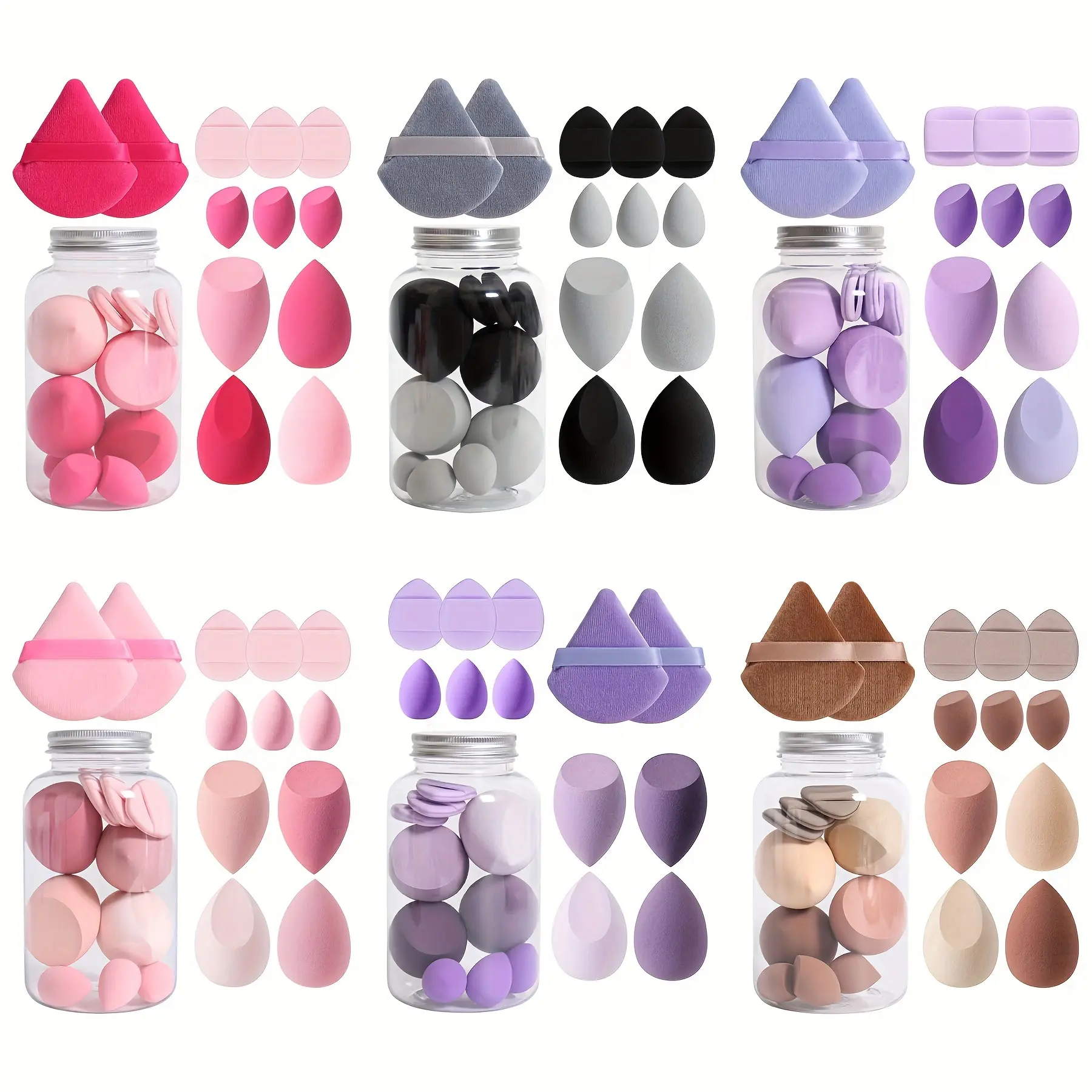 12-Piece Makeup Products Set with Blending Beauty Sponges: 2 Triangular Puffs, 4 Beauty Blenders, 3 Mini Sponges, 3 Mini Finger Cushions, Latex-Free, Dual-Use Wet/Dry for Liquid, Base, Concealer, Suitable for Light Beige Skin, Blending Beauty Sponge