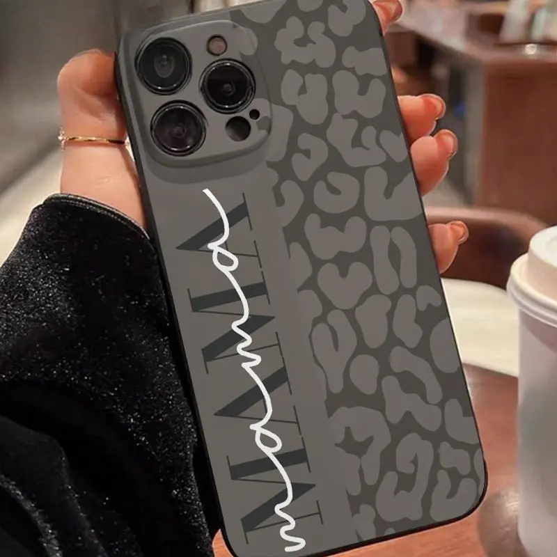 Black MAMA leopard pattern, full lens drop-proof and shockproof fashionable mobile phone case, Phone Case suitable for 17/16/15/14/13/12/11pro promax plus air  can be given as a gift to friends and family Screen Protector Cover, Accessories, Smartphone, C