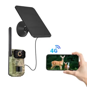 4G LTE Cellular Trail Camera with Solar Panel, 1080p Hunting & Outdoor Security, Long-Range Motion Detection，Night Vision，2-Way Audio, IP65, Built-in SIM & Unlimited Plan, No WiFi Needed