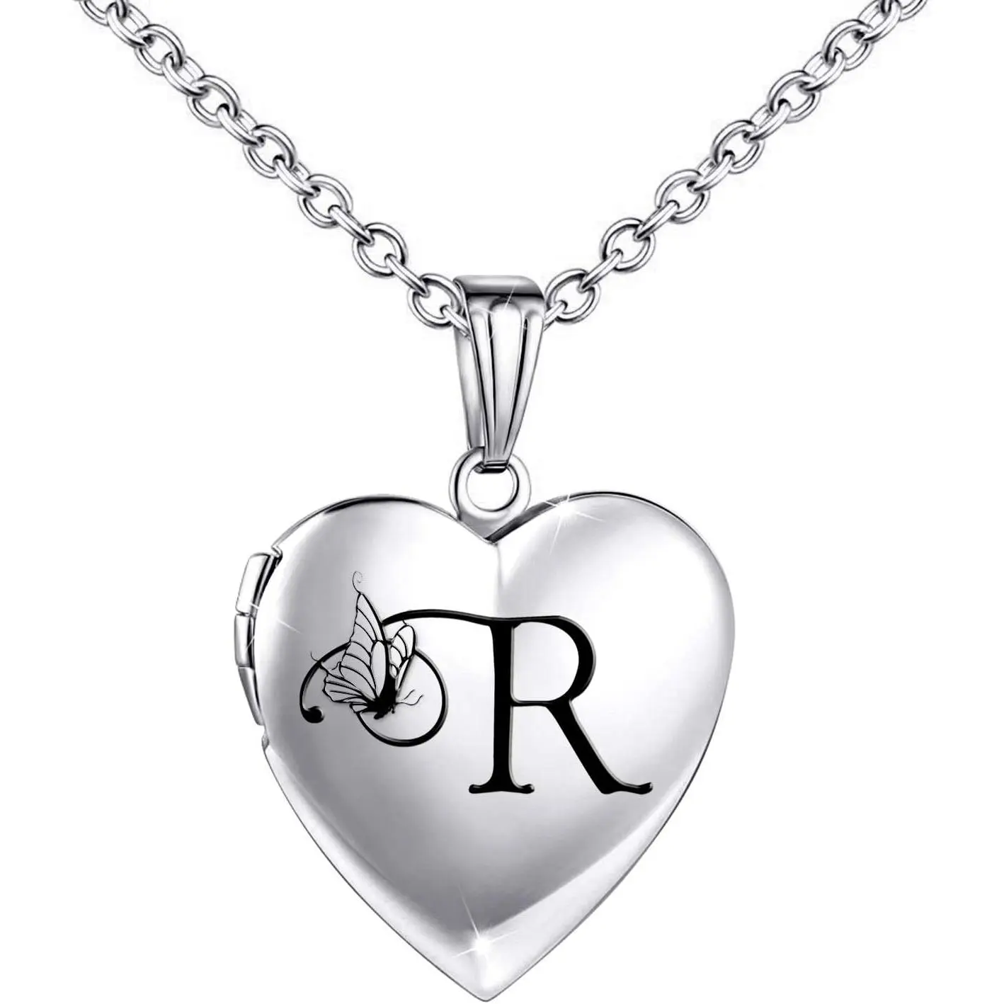 Butterfly Locket Necklace that Holds Pictures Initial Alphabet Letter Heart Shaped Photo Memory Locket Pendant Necklace