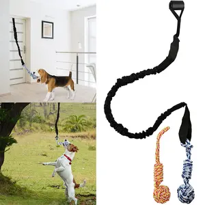 Outdoor and indoor dog chew and teeth cleaning rope toy, indoor door pull rope ball toy, dog tug-of-war elastic rope
