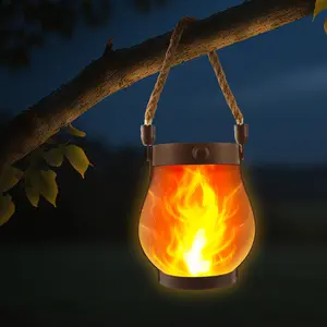Thanksgiving Christmas Solar Flame Outdoor Lights, Upgraded Flickering Flame, Ultra-realistic Flame Solar Lantern Outdoor Waterproof Lights, Patio Garden Decorations, Outdoor Patio Walkway Decorations, Holiday Decorations, Halloween Christmas Decorations
