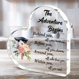 Graduation Themed Acrylic Heart Shaped Ornament, 1 Count Creative Desktop Decoration, Graduation Gift for Friends Classmates Family, Acrylic Plaque Decor