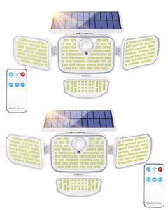 286 LED Solar Motion Sensor Outdoor Light, 4 Head Adjustable 300° Wide Angle White Solar Flood Lights with Remote IP65 Waterproof for Fence, Lawn Energy Saving