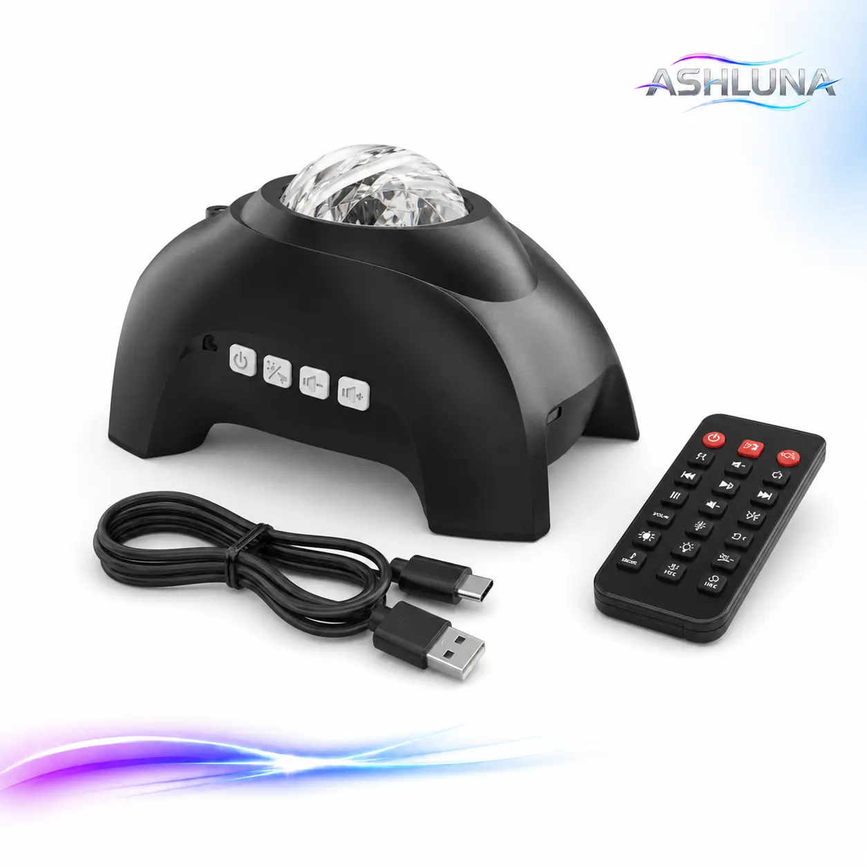 ASHLUNA Aurora Galaxy Projector with Bluetooth Speaker, White Noise, Remote Control, Timer and Multicolor Starry Effects, Colorful Lights, Music Lights