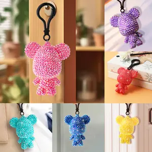 Build your own mini bear-6pcs Colorful DIY Bling Rhinestone Bedazzling Keychain Kit - 5D Full Drill Diamond Painting, Stress Relief Activity, Cute Bag Charm for DIY Needlework Enthusiasts, Rhinestone Bedazzling Kit,summervibes