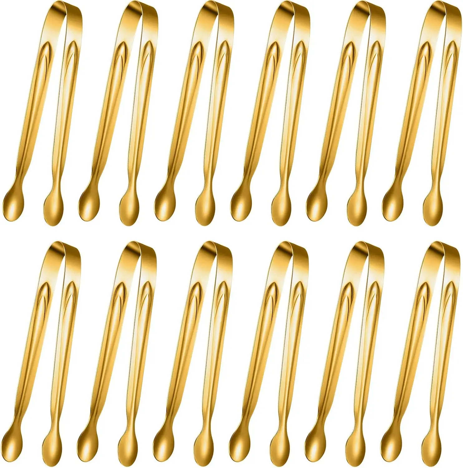 12Pcs Mini Tongs Stainless Steel Small Sugar Serving Tongs for Charcuterie Board Appetizers Dessert Serving Food Tiny Party Danish Candy(6 Inch,Gold)