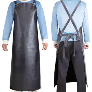 Waterproof Rubber Apron, 43" Anti-Tear Heavy Duty Vinyl Adjustable Thicker Cross Back Dishwasher Apron for Restaurant Dishwashing, Butcher, Lab Work, Dog Grooming Black