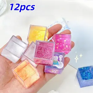 12-Piece Creative Sand Art Blocks Set, Mini Ice Cube Design, Sand Flow Cubes, Ideal for Desk Decor & Office Gifts, Perfect Christmas Present