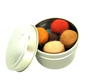 Wooljamboree Organic Wool Cat Ball Toys - Hand-Felted Solid Wool Felt Balls in Assorted Colors - 2 cm Diameter - Made in USA - Safe Storage in Tin Case