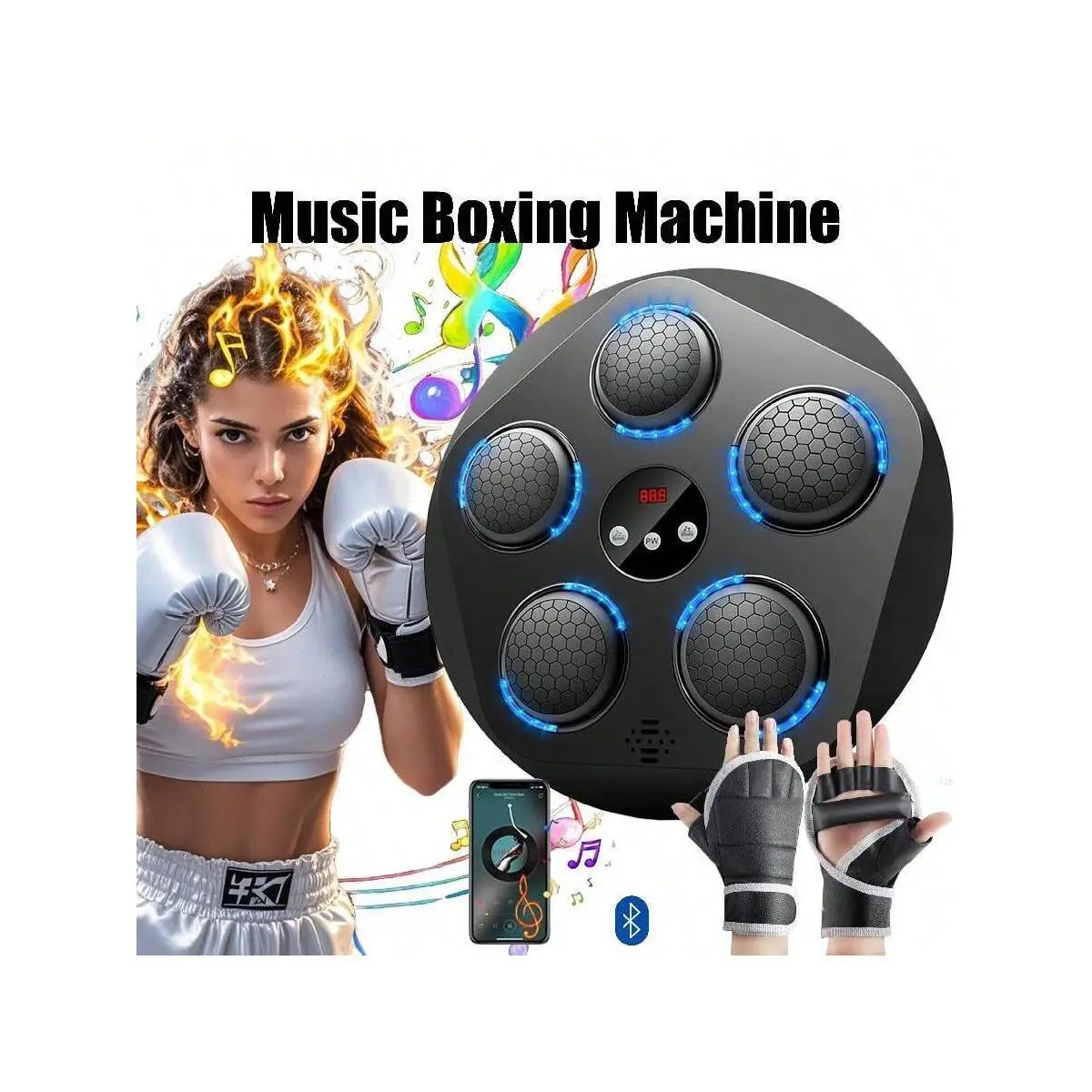 Black Music Boxing Machine With Boxing Gloves, Boxing Training Machine, Intelligent Counting Boxing Machine, Electronic Boxing Training Target, Agile Training Equipment, Christmas Gift