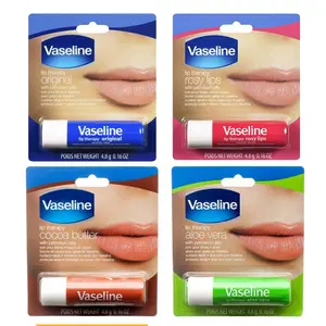 Vaseline Lip Therapy 4-Flavors Lip Balm Set Original Aloe Vera Fresh Cocoa Butter Rosy Lip With Petroleum Jelly Travel Size 0.16oz/4.8g Each