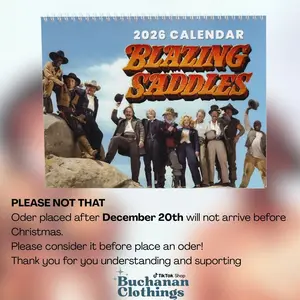2026 Wall Calendar Blazingg Saddless Movie, Best Line Of Sheriff Bartt And Jim Clipartt 2026 Calendar, Vintage Western Comedy Desktop Calendar, Wall Decor, Home Decoration, Christmas Holiday Gift.
