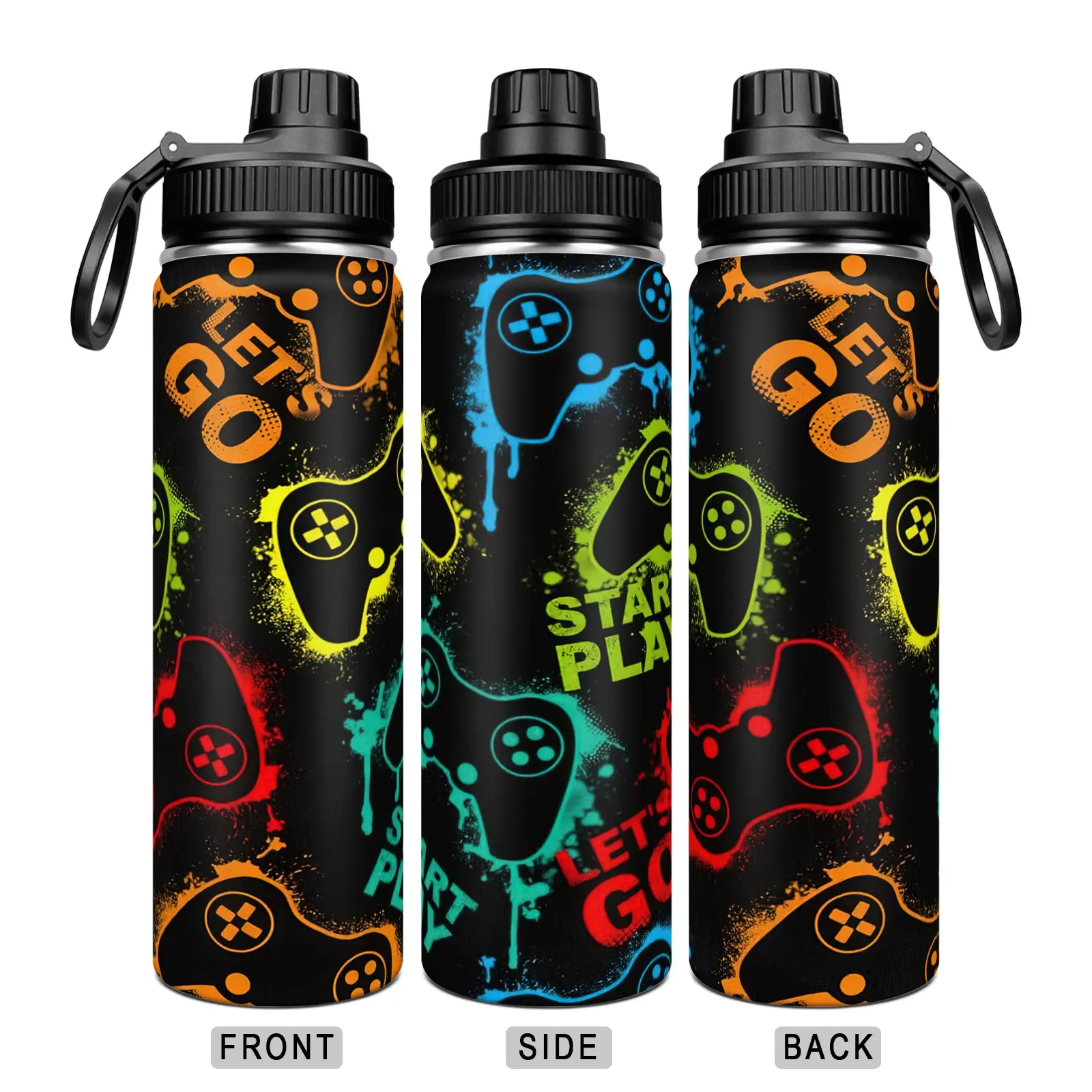 22oz Sports Water Bottle, Game Controller Graffiti Insulated Cup, Insulated Travel Tumbler, Thermo Tumbler, Stainless Steel Tumblers, Drinkware Flask, 304 Stainless Steel, Leak-Proof, Portable, All Seasons, Gift Idea