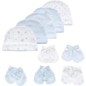 L-HDW005  Baby Hat and Mittens Set Newborn Baby Hats Caps for Baby Boys Girls 0-6 Months 100% Cotton