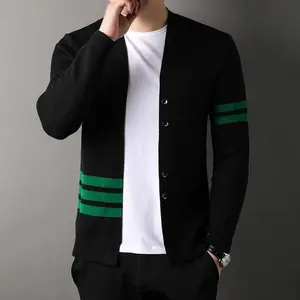 Men's sweater High-quality Autumn Winter Men's Brand Business Knitted Cardigan V-neck Sweater Fashion Striped Design Loose Casual Coat Sweater