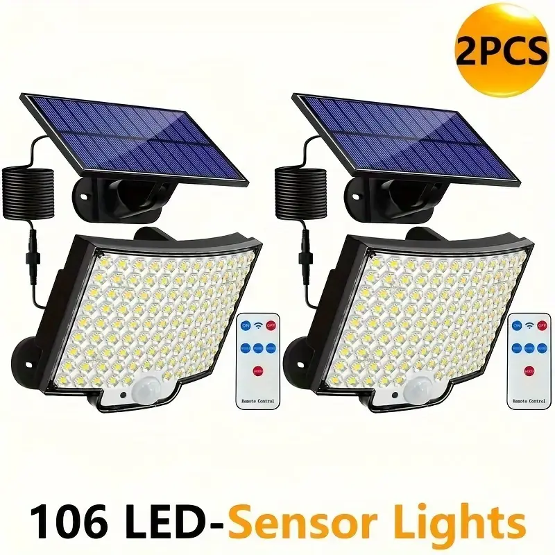 TEMPOMIND Solar Outdoor Wall Light, IP65 Waterproof 106 LED Security Light with Separate Solar Panel & Motion Sensor, 120° Wide Lighting Angle, Outdoor Lighting for Yard, Garage, Warehouse & Parking Lot