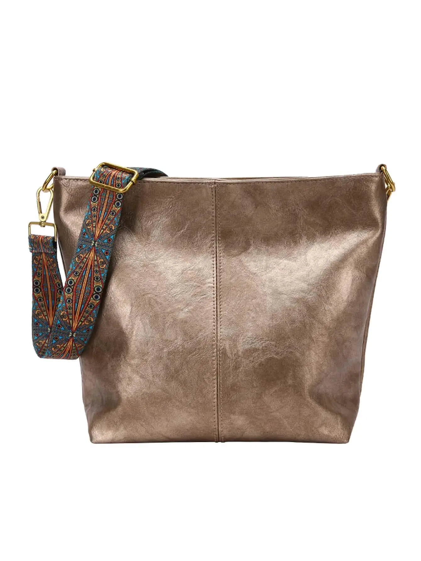 Women's Fashionable PU Leather Crossbody Bag, Vintage Geometric Strap Hobo Bag with Zipper, Large Capacity Shoulder Bag for Daily Used