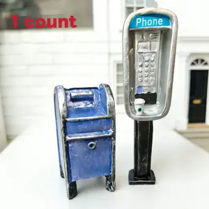 Retro mini metal mailbox phone booth ornaments, Cute Collectible Figurines, Figurines for Collectors, Home Decor Statue, 1:12 ratio, suitable for home and office decoration, indoor and outdoor use.