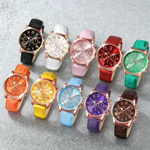 Women's Colorful Country Style Cute Classic Candy Colored Roman Numeral Quartz Fashion Watch Set, 10-14 Piece Collection, No Box Included