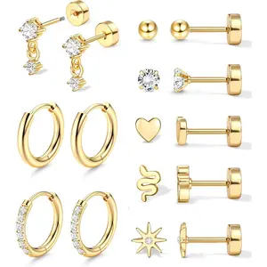 Hypoallergenic Surgical Steel Earrings for Sensitive Ears 20G Flat Back Earrings for Women Small 316L Stainless Steel Flatback Stud Hoop Cartialge Earring Stacks |   Helix Conch Tragus Piercing Jewelry