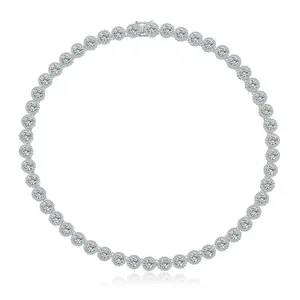 [Unisex] MDFUN Round Cubic Zirconia Halo Tennis Necklace for Men and Women, Hip-Hop and Elegant Fusion Design, Trendy Fashion Style, Copper Necklace, Classic Gift Choice