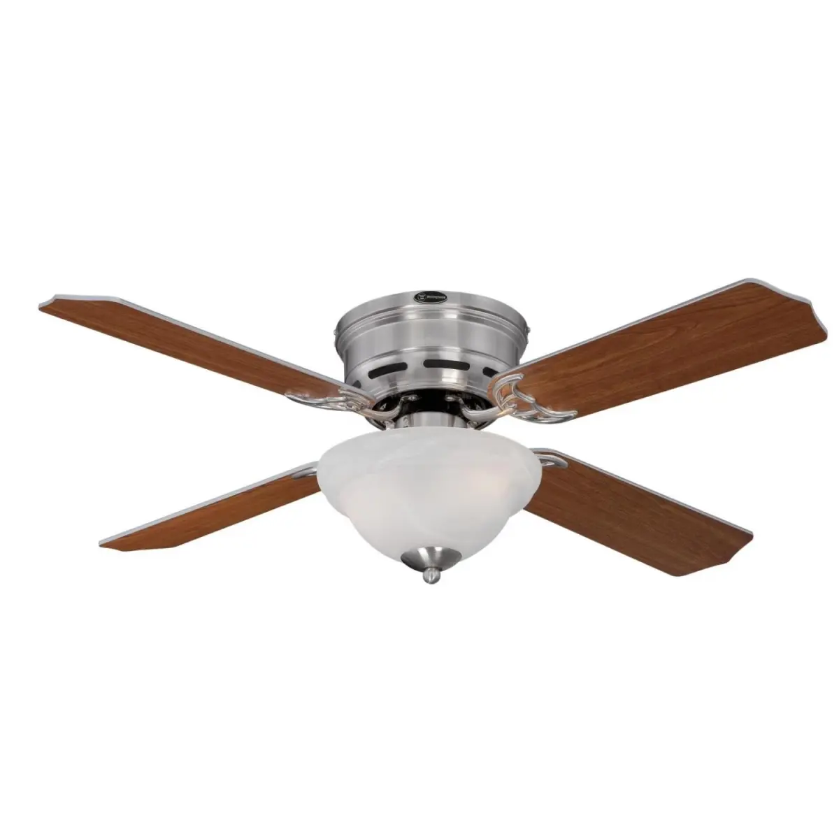 Westinghouse Hadley 42 In Energy Efficient Brushed Nickel Ceiling Fan with Lamps, Reversible Dark Cherry-Rosewood Blades, White Alabaster Bowl, Triple MDF Components, Included LED Lights & Hugger Mount, Traditional Look