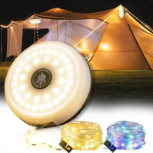 Camping String Lights, 4-in-1 Outdoor Camping Lights, 8 Lighting Modes Led Outdoor Waterproof Rechargeable Retractable String Lights, 30-Second Quick Recovery Type-C Fast Charging Lantern, Portable Lights for Camping, Patio and Hiking