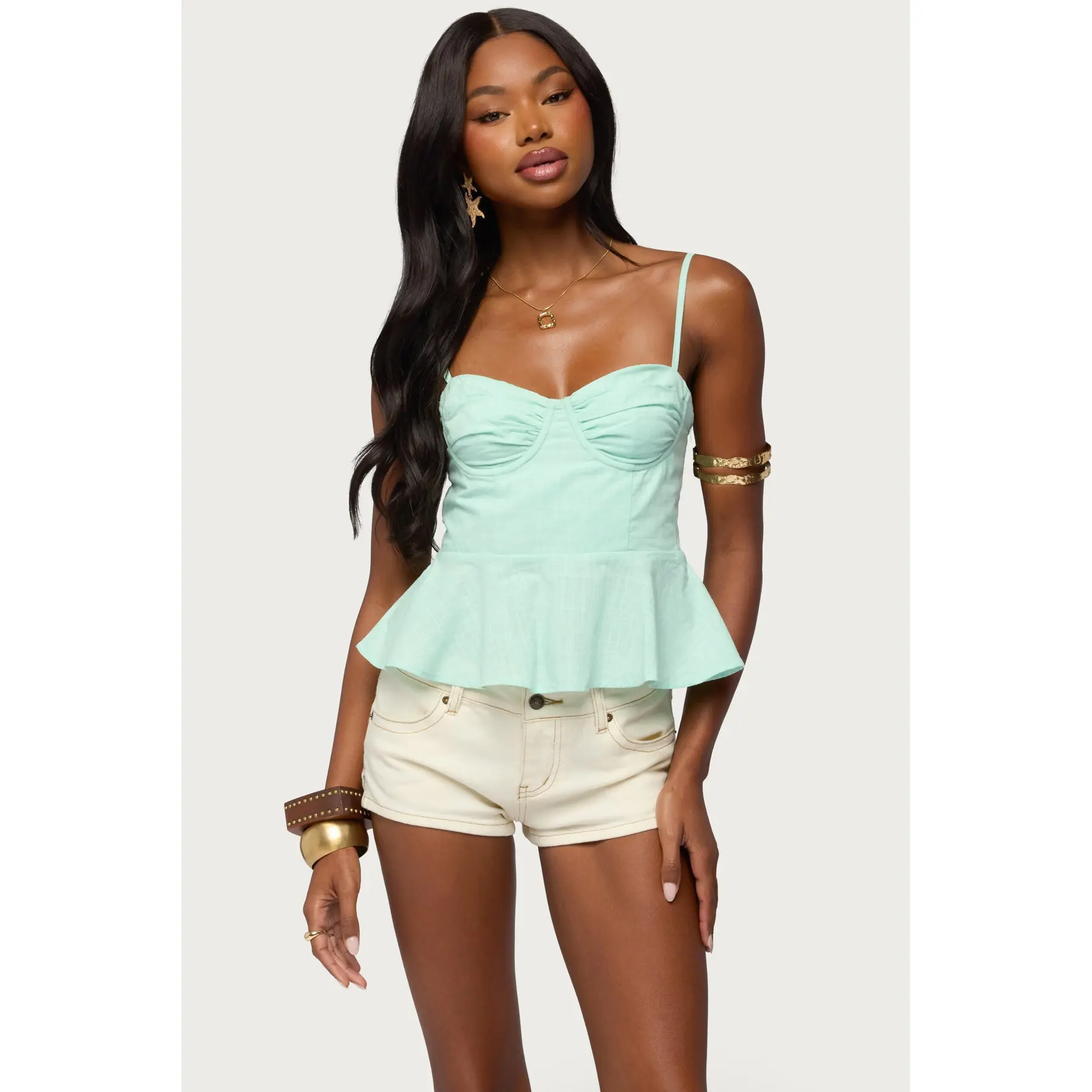 Peplum Linen Look Tank Top