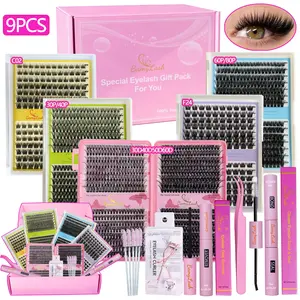 6 Boxes 10 Styles Large Capacity Eyelash Extension Kit Set, 10-18mm D Curl Mixed Length Lashes, Mixed Styles, include bond seal remover applicator, gift pack for friend and family and for Christams, DIY Eyelash Extensions