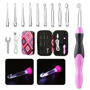 Lighted Crochet Hooks Set 9 Sizes Rechargeable Interchangeable Light Up Crochet Hooks with Ergonomic Handle for Yarn Beginners Crochet Needles Kit with Case