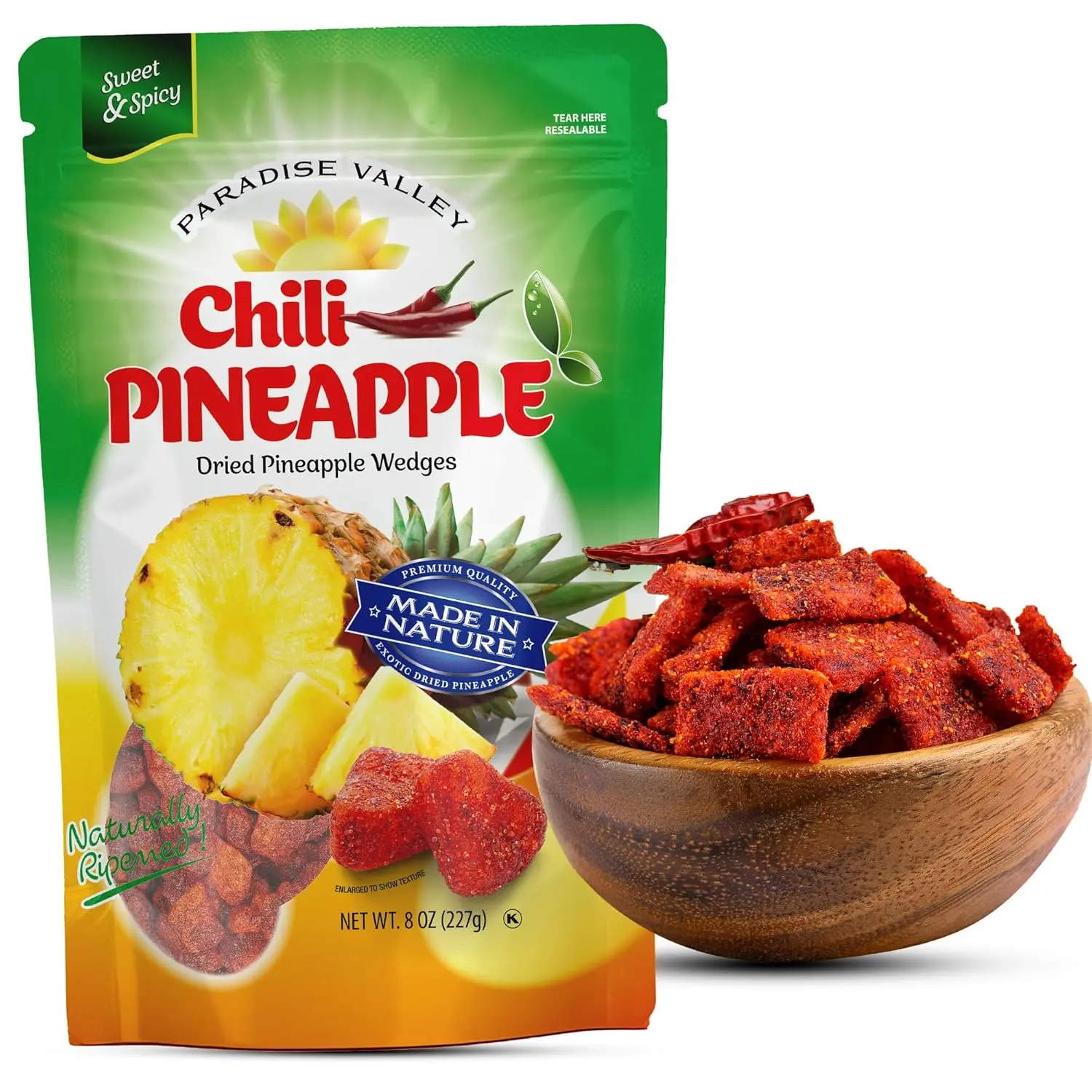 Dried Chili Pineapple Original Flavor,100% Vagan, Non-GMO, Glutten Free (All Natural Ingredients) Reseable Bag - Crunchy & Munch Snack (8 OZ)