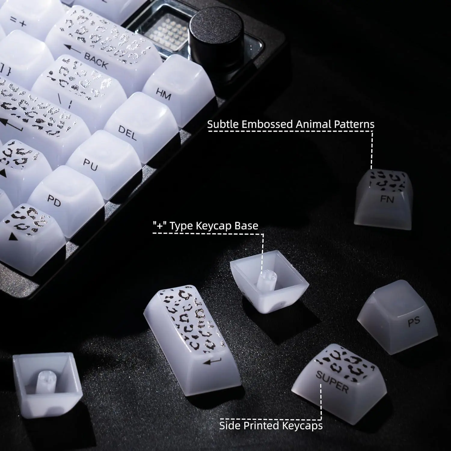 Womier Jelly MDA Profile Keycaps, Ceramic-Style Transparent Side-Printed Keycaps for Cherry MX, Gateron Switches, Wooting Full-Size RGB Glow PC Mechanical Keyboards with UV Legends