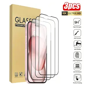 3Pcs Tempered Glass Compatible With iPhone17 Air 16e 15 14 13 12 16 Pro Max Screen Protector Compatible With iphone 11 13Mini 7 8 14 Plus SE X XS 14Pro Phone Screen Protector, Phone Accessories Waterproof Shockproof Anti-Fall Anti-Fall Scratch Resistant