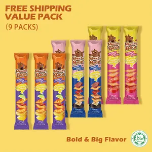 Munchy Bear Cracker - Bold & Big Flavor Variety Pack (Tomato/BBQ/Spicy Lemon) - Halal & ISO/HACCP-Certified Healthy Snack - 9 Packs - Zero Trans Fats - No Aspartame - Perfect for Office Breaks & Gatherings