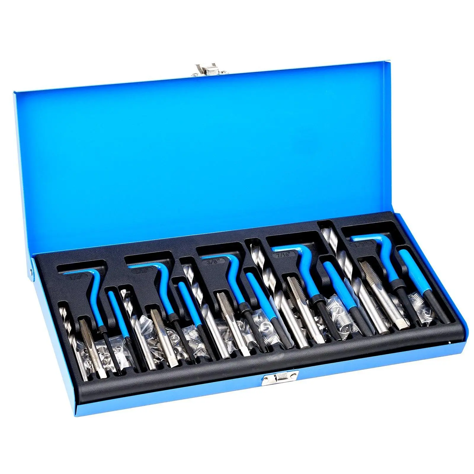 【Backtoschool】VEVOR 131PCS Helicoil Thread Repair Kit with Rubber Grip & 1 Hex Key, SAE UNC Mechanics Tool Set for Automotive - 1/4, 5/16, 3/8, 7/16, 1/2 in, Automotive Tool Kit