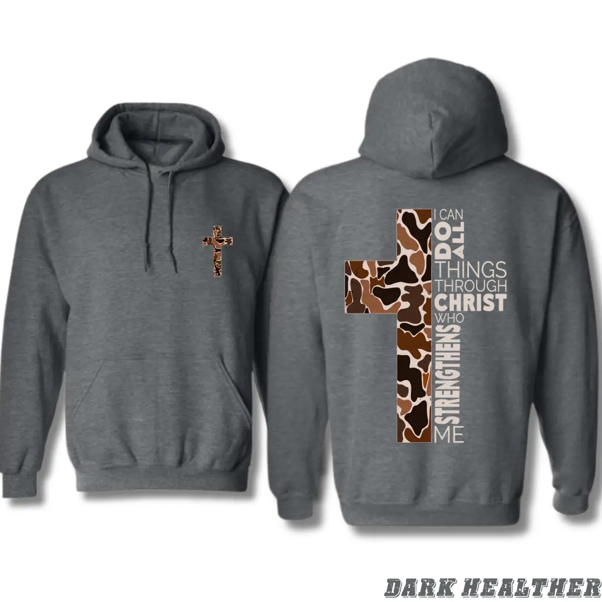 Christian Hoodie - Camo Cross Design with Philippians 4:13 Verse, Cozy Fit for Faithful Believers and Outdoor Enthusiasts - Menswear