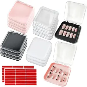 14 Pcs Press On Nail Packaging Box Press on Nail Storage Box for Press Ons with 60 Pcs Adhesive Double Sided Tape for Fake Nail Storage Case Nail Display Nail Salon Supplies Nail Art Nail Business, Acrylic