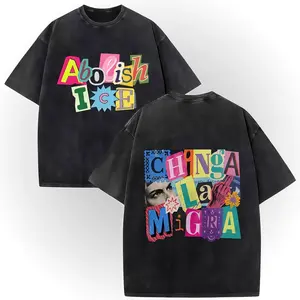 ICE OUT Anti ICE Magazine Letters Unisex Tshirts!  Cotton Double-Sided Vintage Washed Chinga La Migra Graphic Tee # AbolishIce # IceOut # HumanRights # DoubleSidedTee # NoOneIsIllegal # TikTokMadeMeBuyIt # TikTokShop Casual Breathabl