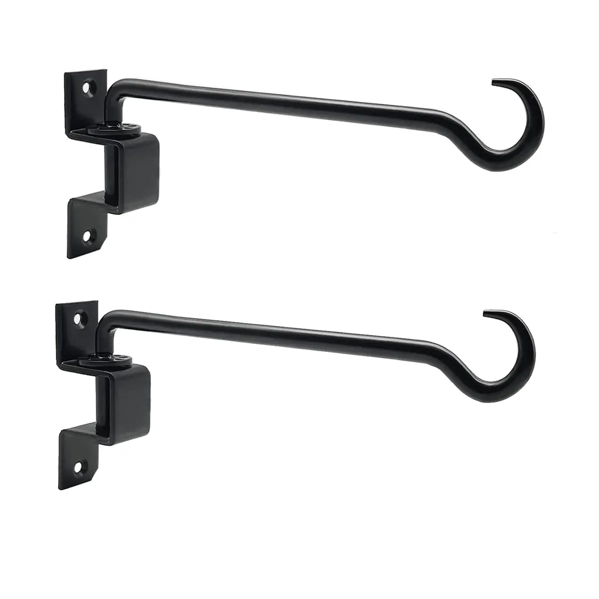 Plant Hanger Brackets 2-Pack, 16-Inch Rustic Hand-Forged Wrought Iron, Heavy Duty Decorative Wall Mounts for Outdoor Garden Accessories, Swivel Plant Holder for Home Decor, 2 Plant Hangers