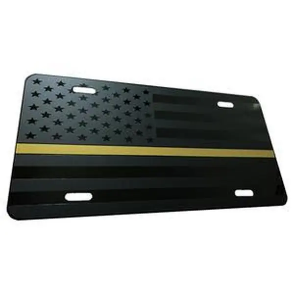 Thin Gold Line Tactical US American Flag Matte Black on Black Heavy Duty Aluminum License Plate