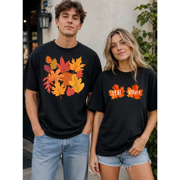 Funny Halloween Couples Matching Shirts, Leaf Blower Couple T-Shirts, Easy Halloween Costume for Couples, Fall Graphic Tees, Spooky Season Outfit