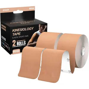 Uncut Kinesiology Tape(2 Rolls), Original Cotton Elastic Premium Athletic Tape,Latex Free Hypoallergenic, 2inch x 16ft, Beige
