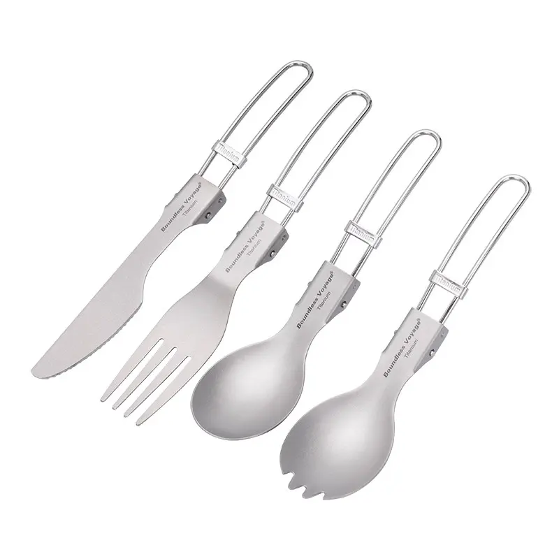 Boundless Voyage Titanium Folding Spoon, Spork, Fork, Knife, Outdoor Portable Foldable Cutlery For Adult Child, Compact and Durable Design, Camping Picnic Tableware, Utensils Included