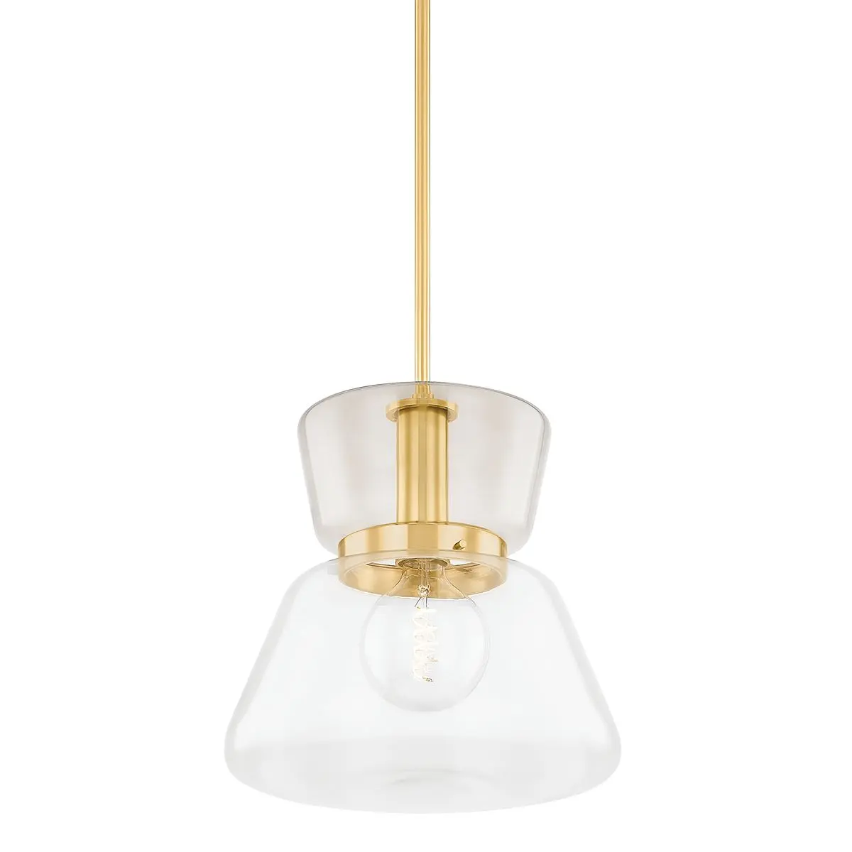 Elodie Large Pendant Light With Asymmetric Hourglass Shape, Clear And Light Bronze Glass, Aged Brass Or True Bronze Finish