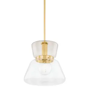 Elodie Large Pendant Light With Asymmetric Hourglass Shape, Clear And Light Bronze Glass, Aged Brass Or True Bronze Finish
