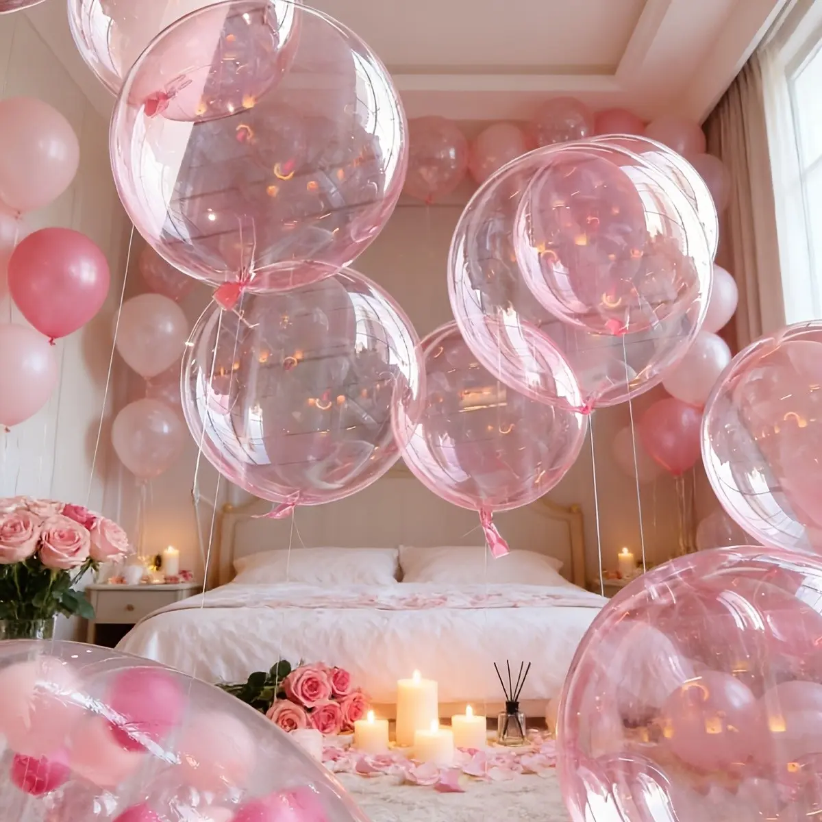 6-Pack Of Pink Balloons, Valentines Balloons, 18 Inches, Large Bobble Balloons, Suitable For Weddings, Birthdays, Party Decorations, Balloon Party Supplies, Photography Studio Props, Valentine'S Day Scene Setup